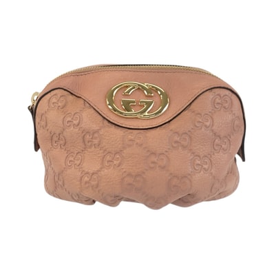 美品 GUCCI グッチ グッチシマ インターロッキング ピンク ゴールド金具 レザー ポーチ 化粧ポーチ 601566 【中古】