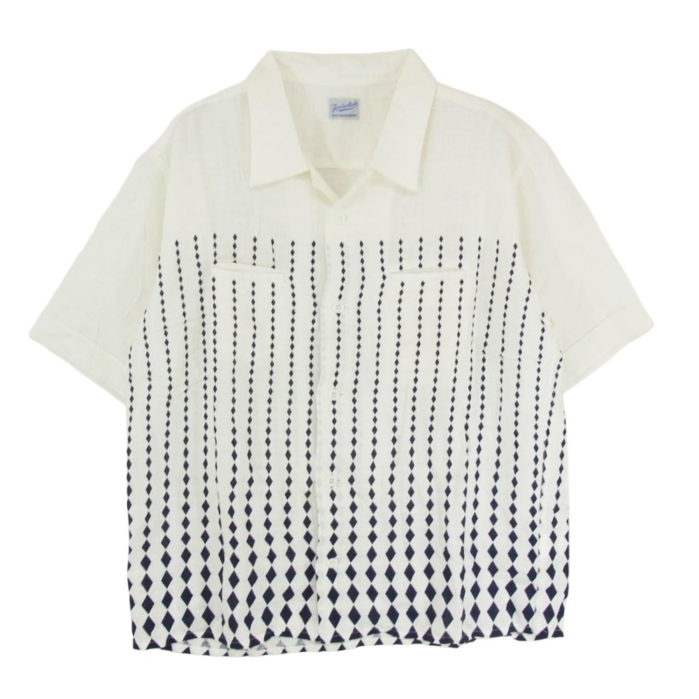 TENDERLOIN テンダーロイン 半袖シャツ T-ATOMIC SHT D ダイヤ柄 レーヨン アトミック 半袖 オープンカラーシャツ ホワイト系 M【中古】