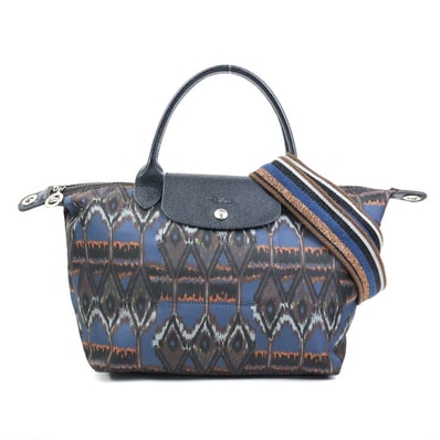 ロンシャン Longchamp ハンドバッグ ショルダーバッグ ナイロン/レザー ネイビー系 レディース【中古】 55784g