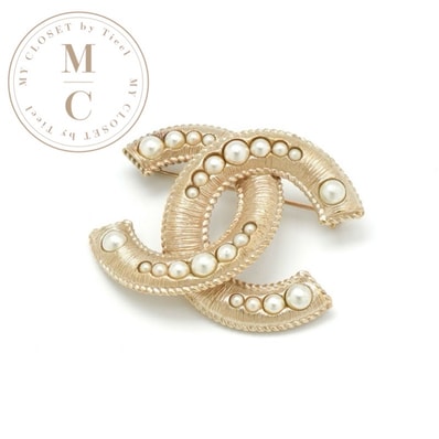 シャネル CHANEL ブローチ コサージュ ゴールド ココマーク パール
