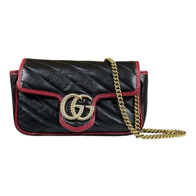 グッチ スーパーミニバッグ GGマーモント ショルダーバッグ レザー 574969 ブラック レディース GUCCI 中古