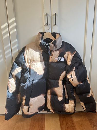 Supreme x The North Face Bleached Denim Print Nuptse Jacket "Black"