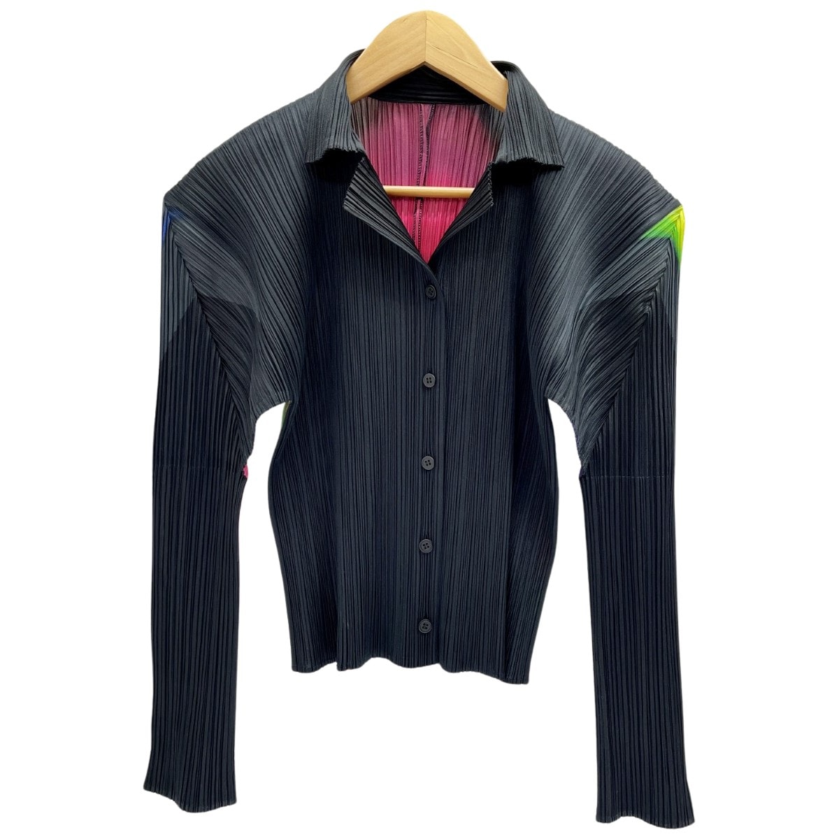 ISSEY MIYAKE イッセイミヤケ オーロラ ブラウス PLEATSPLEASE PP79-JK924 ブラック×マルチ