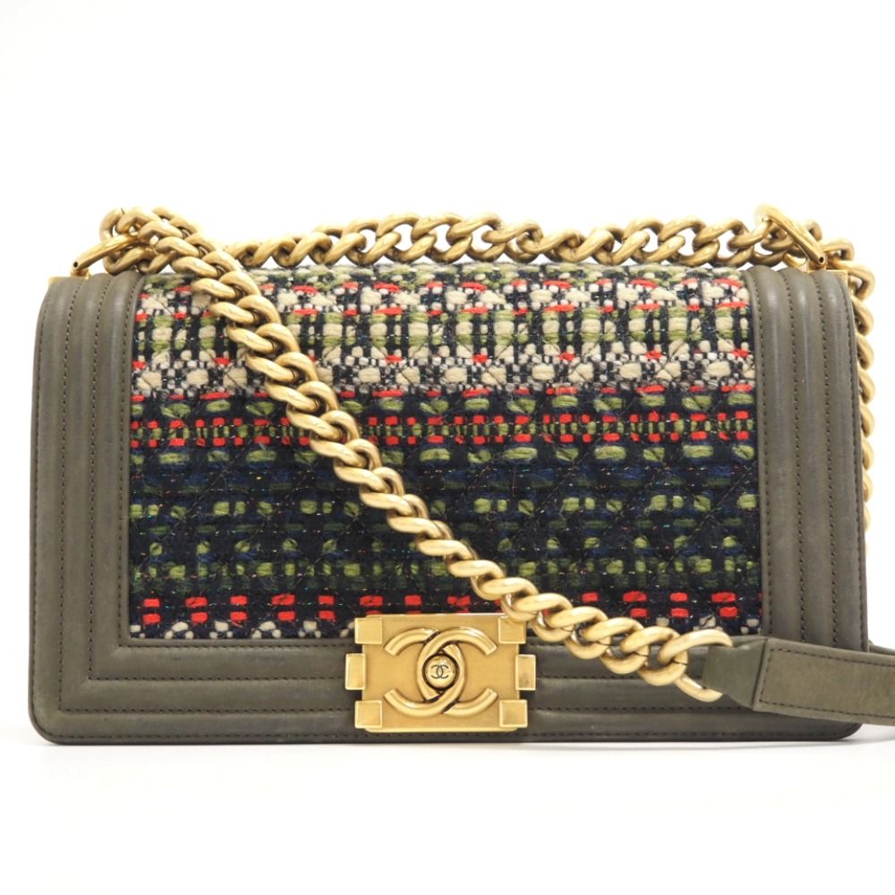 シャネル CHANEL ショルダーバッグ ココマーク ボーイシャネル チェーンショルダー カーキ