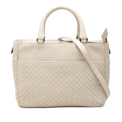 ボッテガヴェネタ イントレチャート ハンドバッグ ショルダーバッグ 2WAY アイボリー レザー レディース BOTTEGAVENETA 【中古】