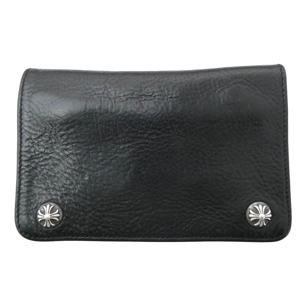 CHROME HEARTS クロムハーツ(原本無) 二つ折り財布 2ZIP 2ジップ クロスボール ボタン レザーウォレット 財布 ブラック系【中古】