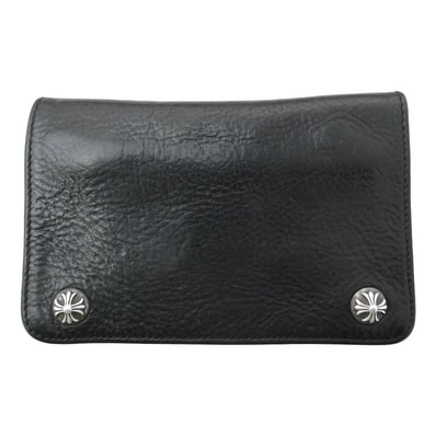 CHROME HEARTS クロムハーツ(原本無) 二つ折り財布 2ZIP 2ジップ クロスボール ボタン レザーウォレット 財布 ブラック系【中古】