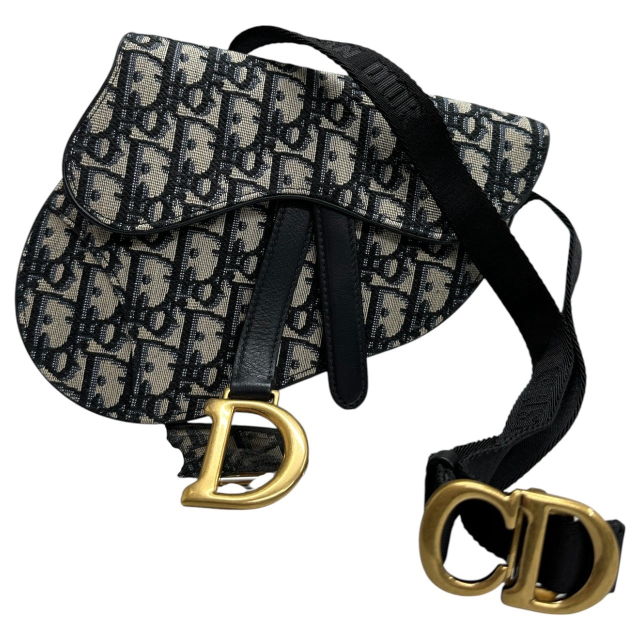 美品 Christian Dior クリスチャンディオール サドル ネイビー ゴールド金具 ショルダーバッグ S1-00248 【中古】