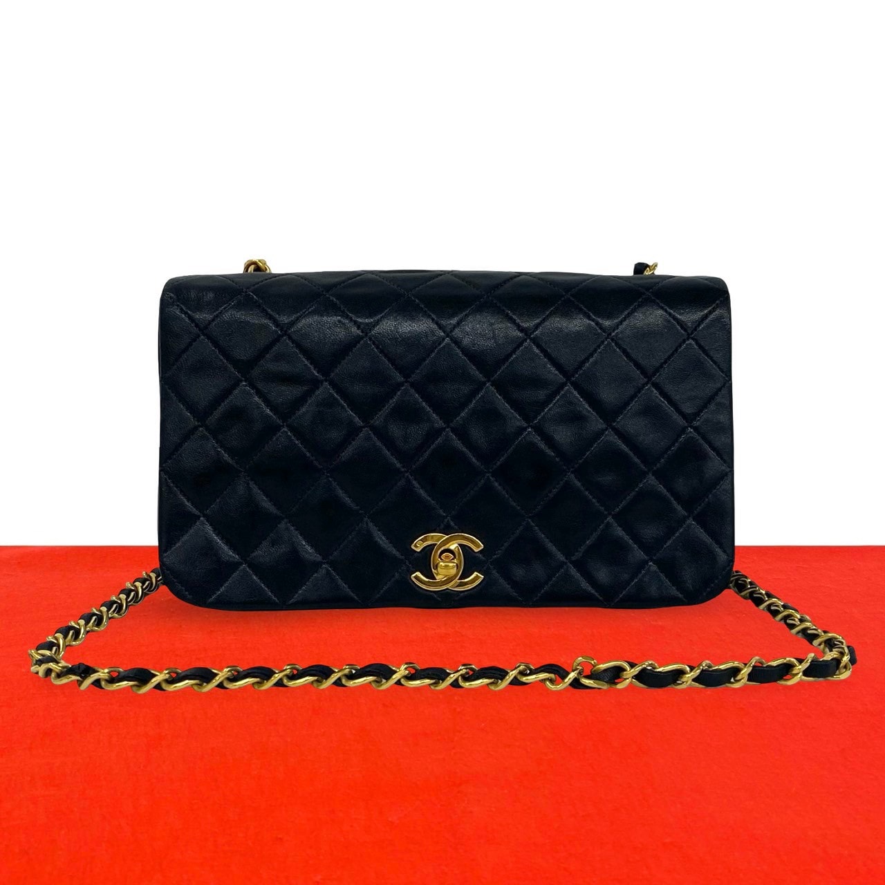 CHANEL シャネル マトラッセ ココマーク フルフラップ ラムスキン ショルダーバッグ ネイビー
71213