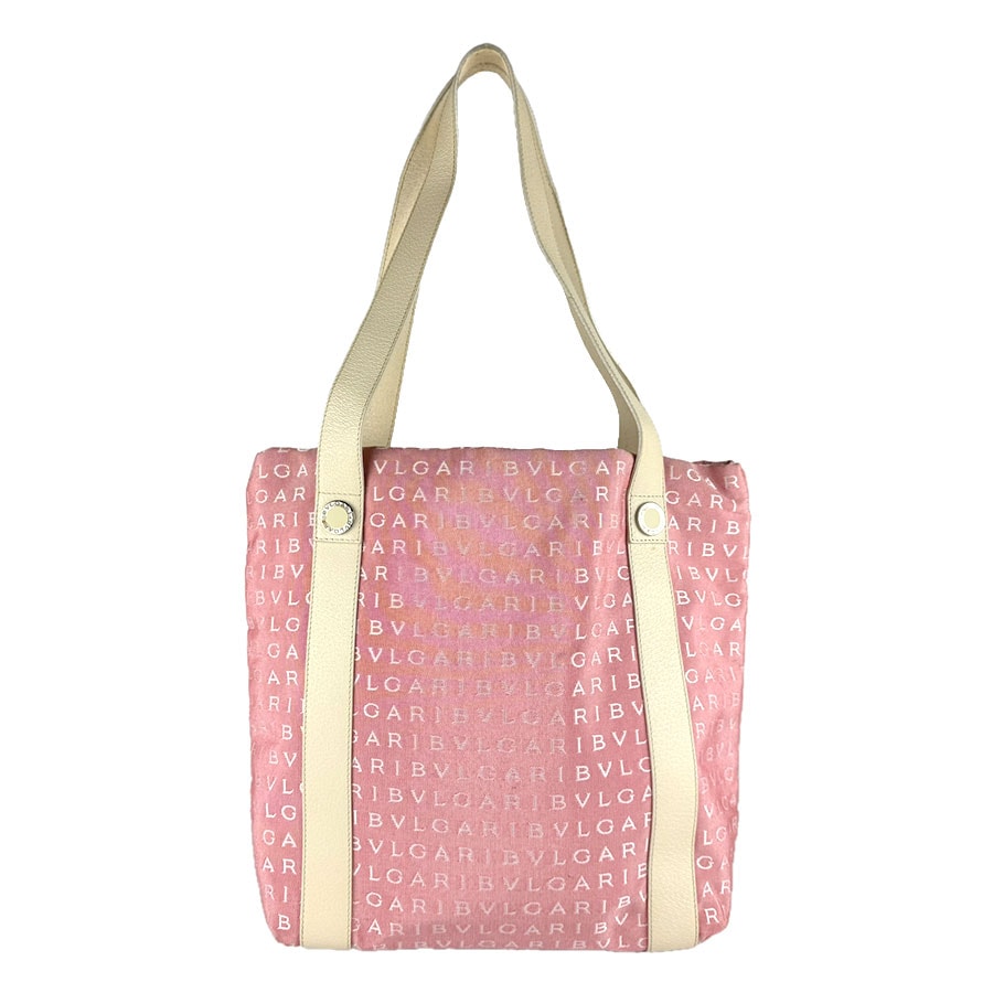 ブルガリ BVLGARI ショルダーバッグ トートバッグ キャンバス/レザー ピンク/オフホワイト レディース【中古】 z9476