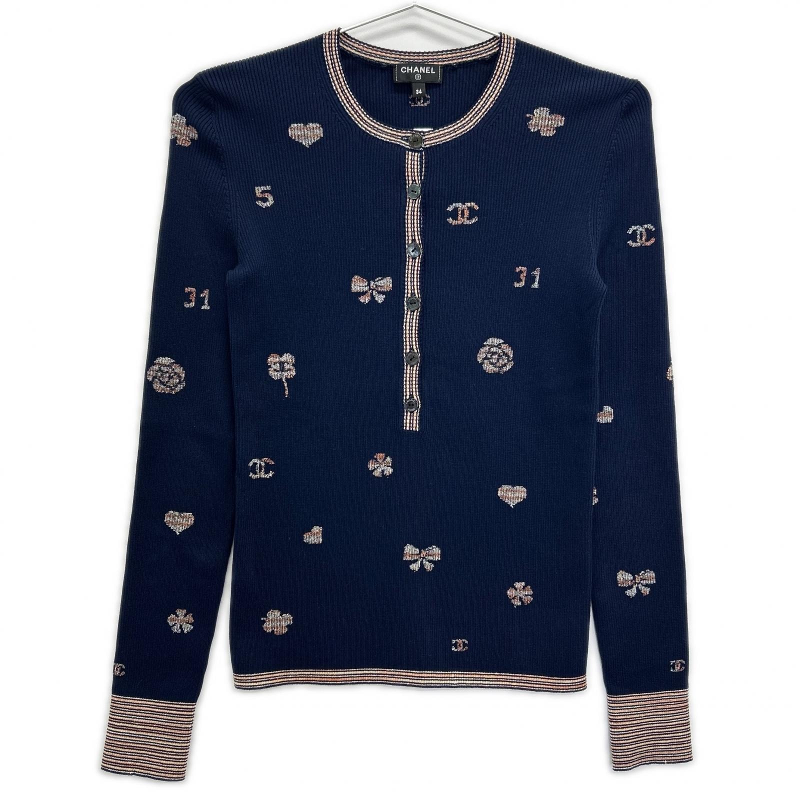シャネル P70356 K10006 ココマークマルチ刺繍 プルオーバーニット 34