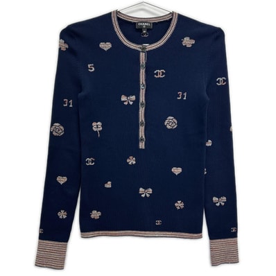 シャネル P70356 K10006 ココマークマルチ刺繍 プルオーバーニット 34