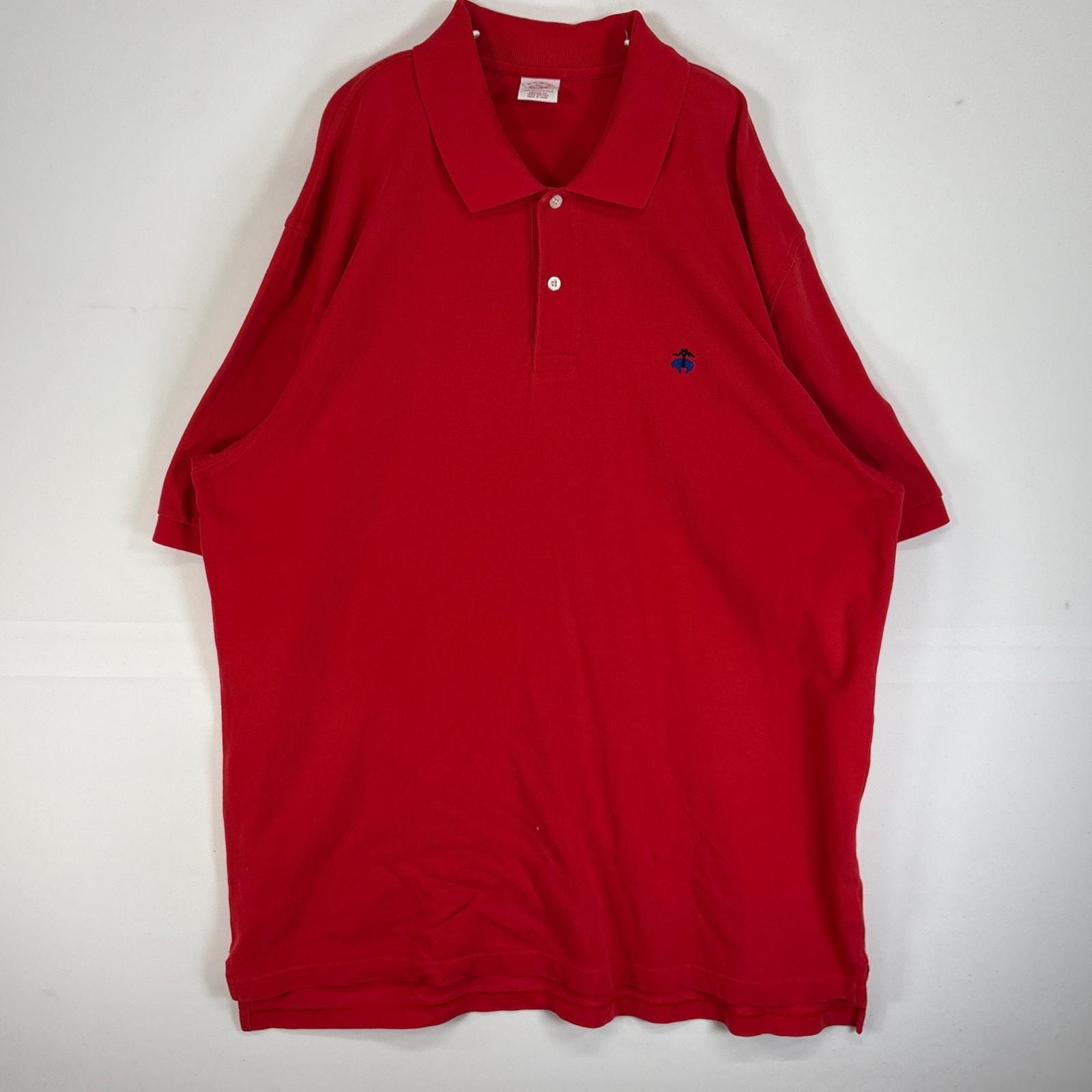古着 90's/90年代 ブルックスブラザーズ Brooks Brothers 鹿の子 半袖 ポロシャツ ロゴ 刺繍 大きいサイズ 2ボタン 14041  レッド 無地 メンズ