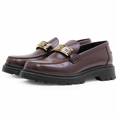 Christian Dior クリスチャンディオール ローファー サイズ 36 レディース DIOR CODE ロゴ ゴールドプレート チャンキーソール 厚底 レザー シューズ 靴 バーガンディ ゴールド 金色 イタリア製