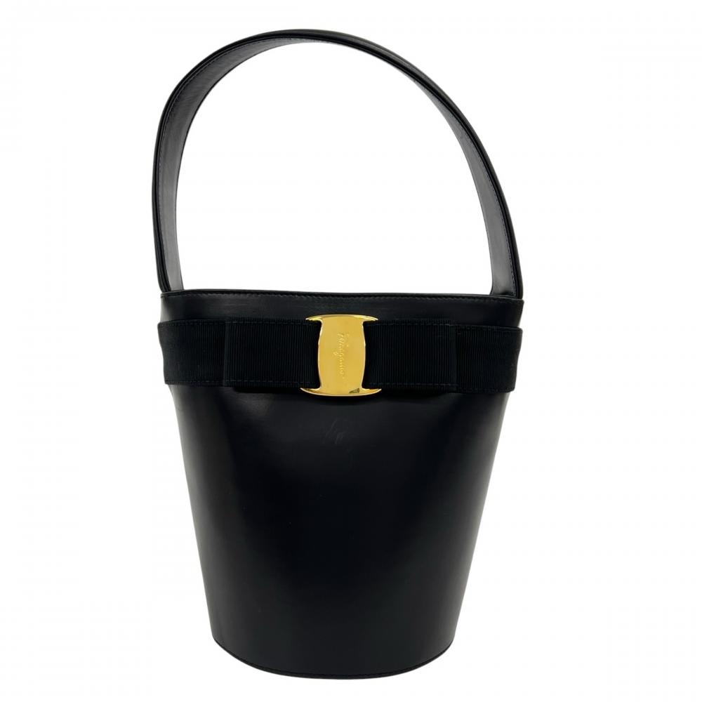 Salvatore Ferragamo サルヴァトーレフェラガモ ハンドバッグ ヴァラ バケツバッグ BA214180 レザー ブラック 黒 ゴールド金具 レディース【中古品】