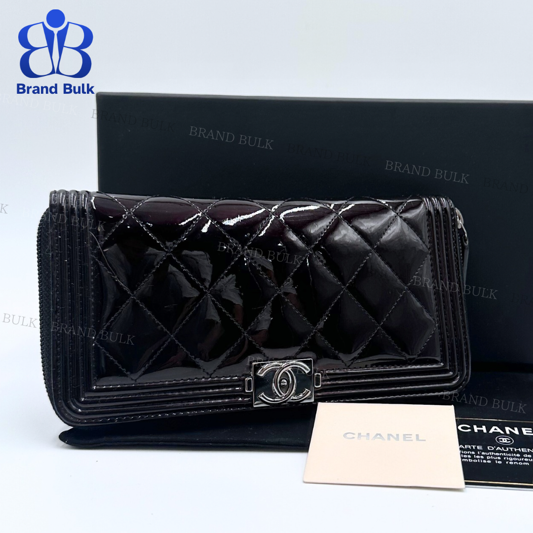 【美品】Chanel ボーイシャネル ラウンドファスナー パテント 長財布