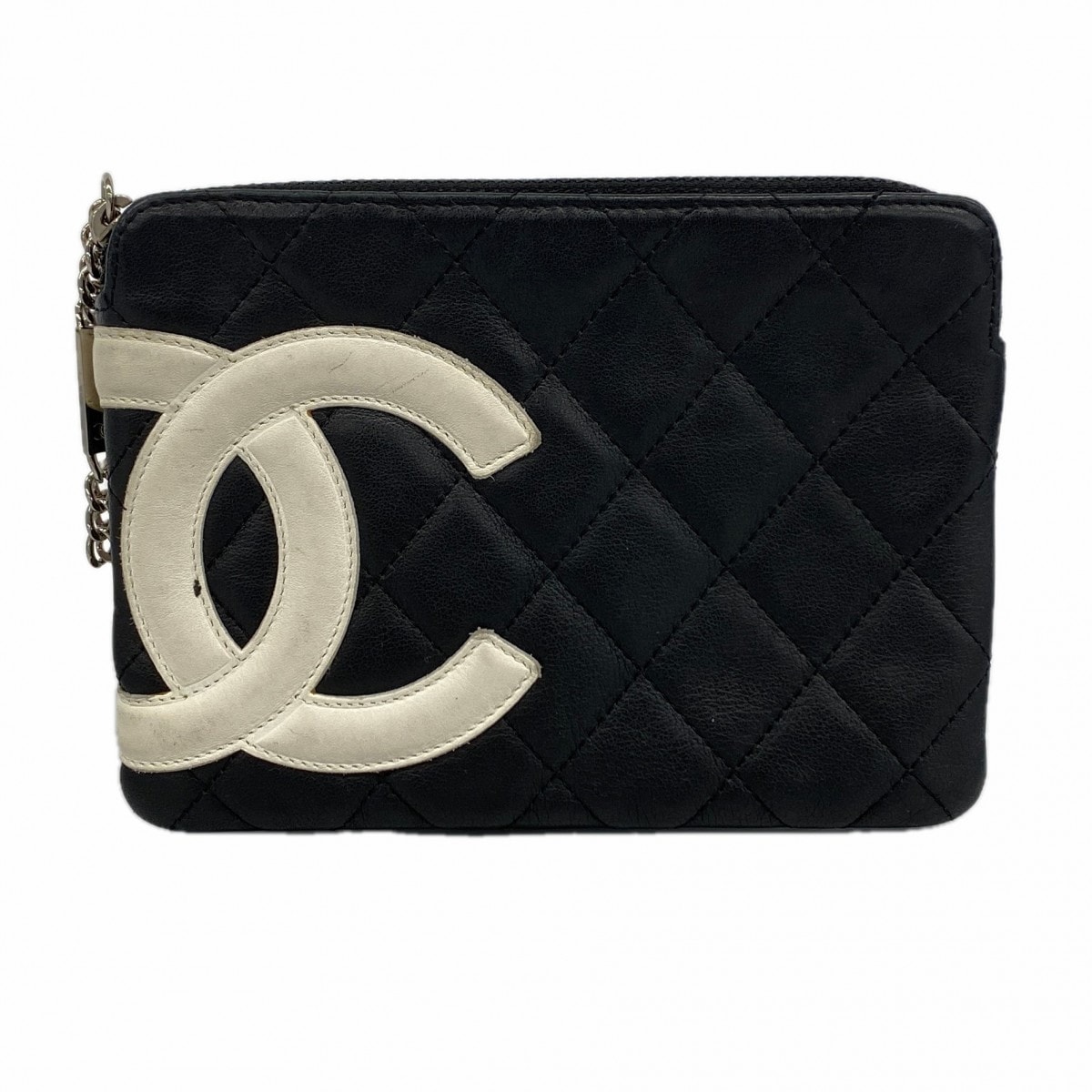 【6ce5953】シャネル ポーチ カンボン ラムスキン ブラック シルバー金具【中古】レディース
