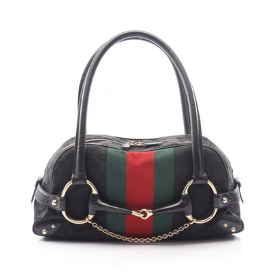 グッチ GUCCI ホースビット GGキャンバス ハンドバッグ バッグ キャンバス レザー レディース ブラック系 / レッド系 / グリーン系 131092 【中古】