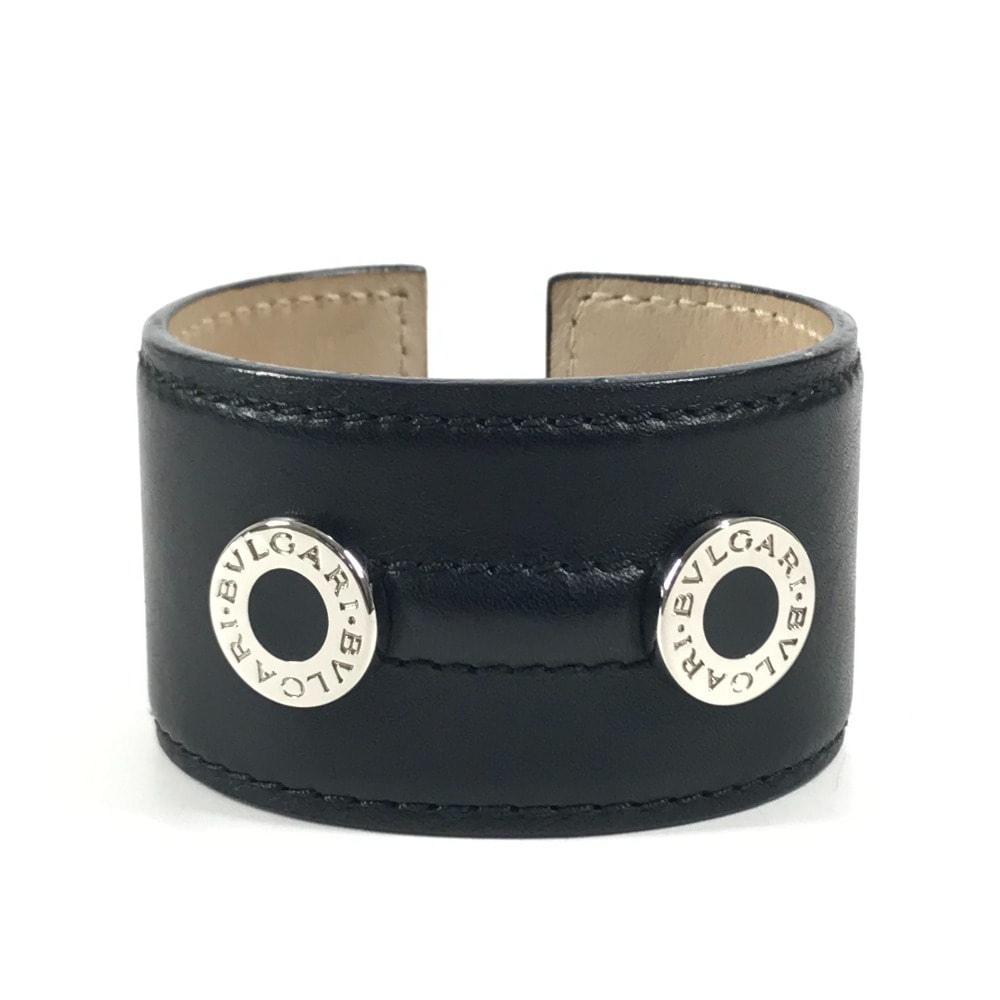 ブルガリ BVLGARI ブルガリブルガリ ロゴ バングル アクセサリー ジュエリー ブレスレット レザー ブラック