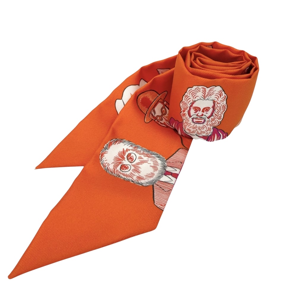 HERMES エルメス スカーフ ツイリー DRESS CODE ドレスコード Twilly ファッションアイテム シルク    オレンジ ピンク レディース 美品【中古品】