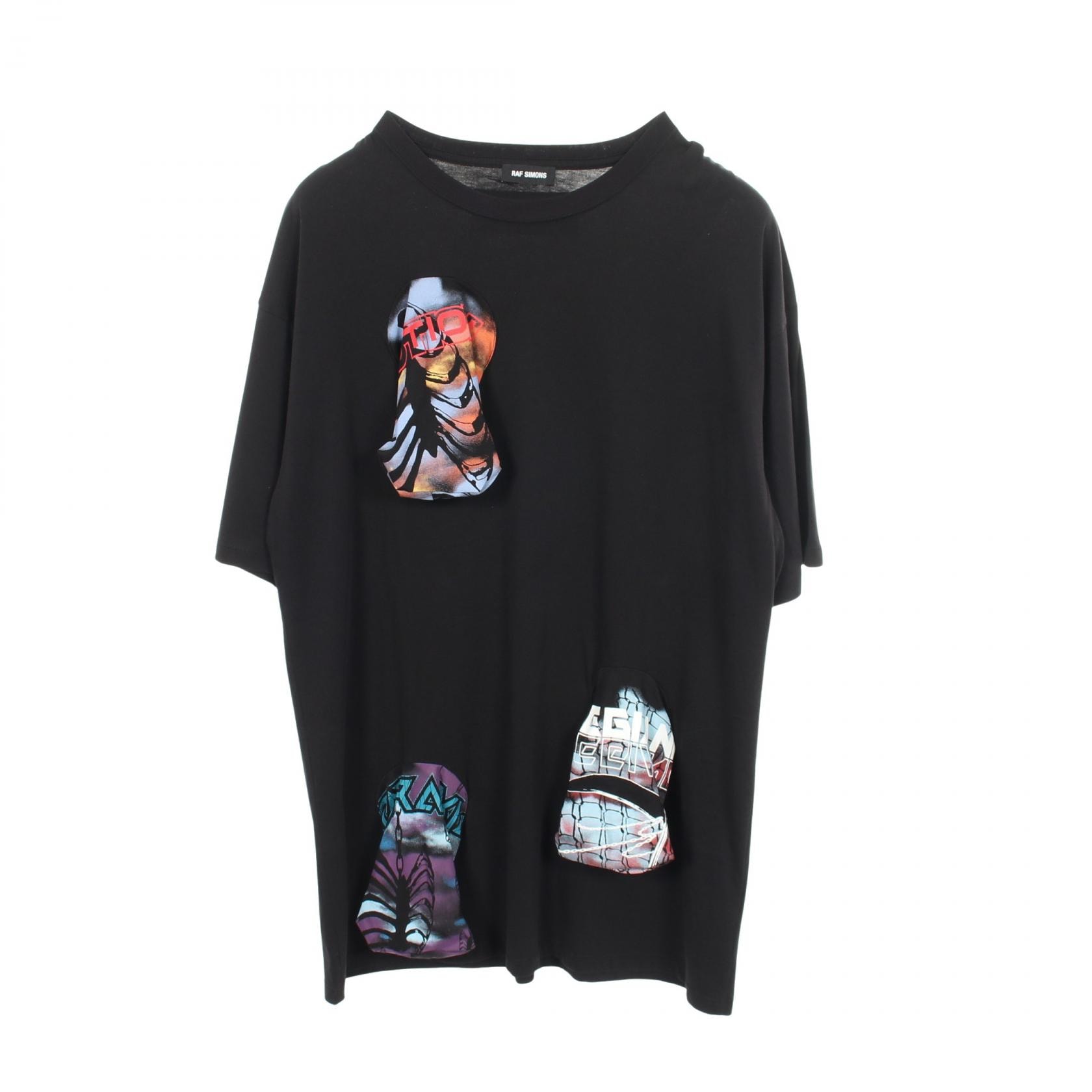 ラフシモンズ RAF SIMONS 21AW オーバーサイズプリンテッドホールズ クルーネック 半袖Tシャツ 衣料品 トップス コットン メンズ ブラック系 / マルチカラー 【中古】