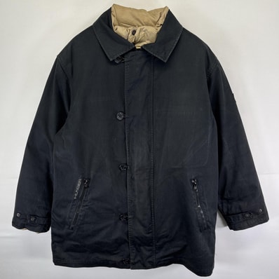 古着 トミーヒルフィガー TOMMY HILFIGER コットンジャケット ピーコート風 ワンポイントロゴ刺繍 ライナーダウン付き M ブラック メンズ