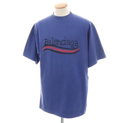 【中古】バレンシアガ BALENCIAGA ユーズド加工 コットン クルーネック 半袖Tシャツ ブルー【サイズXS】【メンズ】