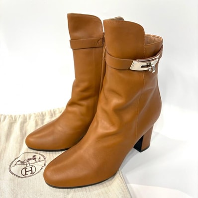 HERMES ジュウーズ JOUEUSE ケリー ショートブーツ #38 ブラウン イタリア製 サイドジップ 鑑定済み 正規品 エルメス