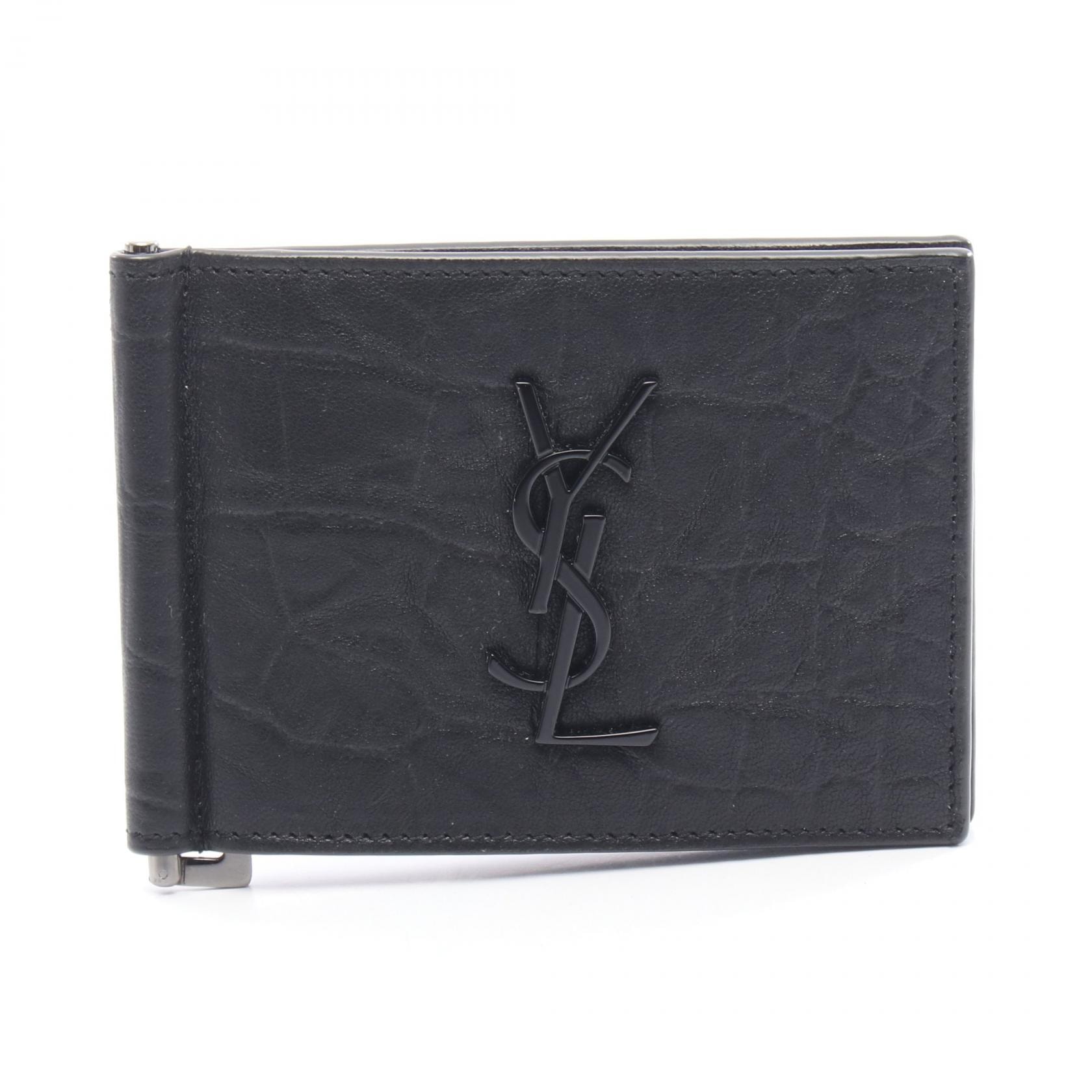 サンローランパリ SAINT LAURENT PARIS モノグラム 二つ折り財布 財布 レザー メンズ ブラック系 485630C9H0U1000 【新品】