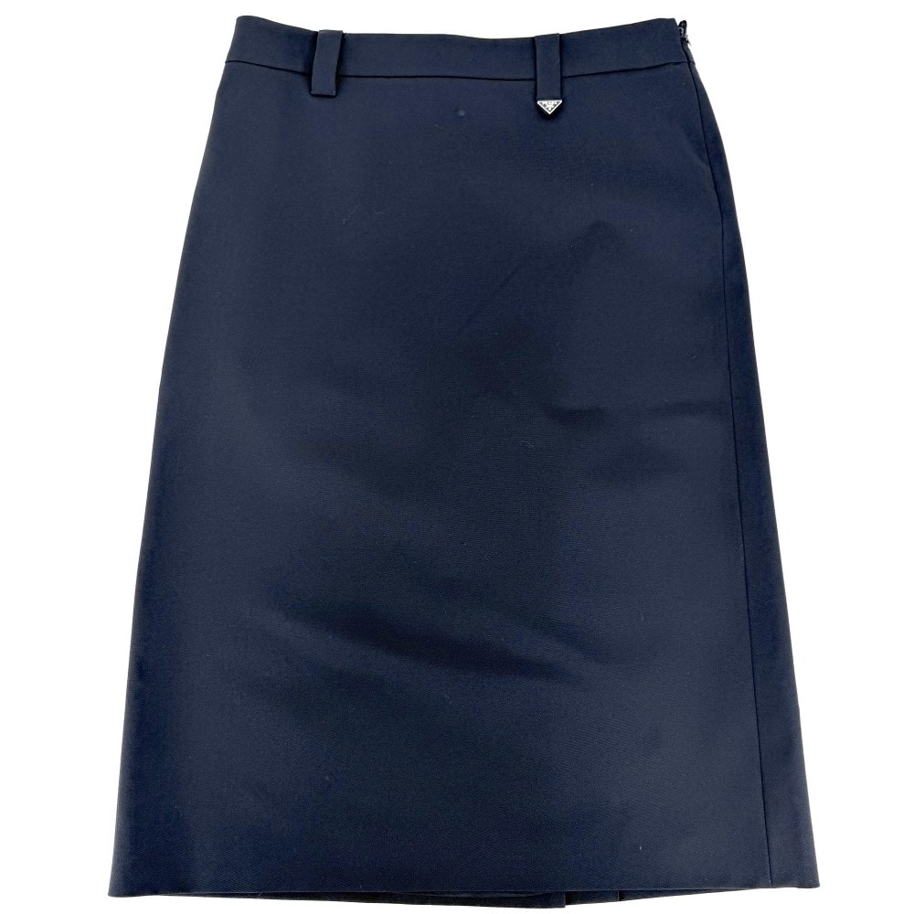 PRADA プラダ スカート トライアングルロゴ シンプル ボトムス 服 アパレル 40 ネイビー 紺 ポリエステル  エラスタン   レディース 美品【中古品】