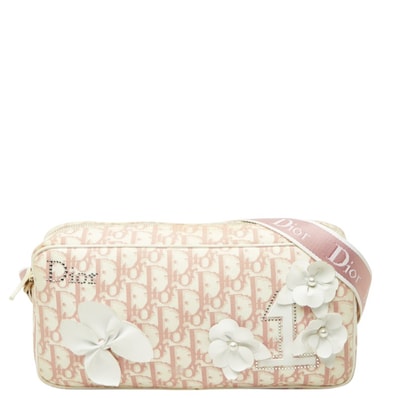 ディオール トロッター No.1 フラワー 斜め掛け ショルダーバッグ ピンク ホワイト キャンバス レディース Dior 中古