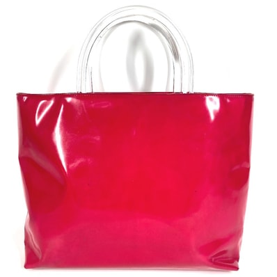 プラダ PRADA トライアングルロゴ 三角ロゴ プレート プラスチックハンドル トートバッグ カバン ハンドバッグ エナメル ピンク