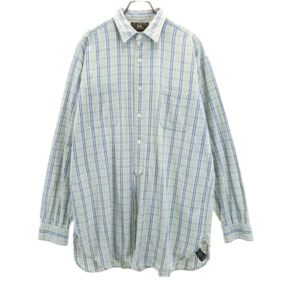 RRL ダブルアールエル 90s 初期タグ 赤3星 オールド チェック柄 長袖 ハーフボタン シャツ M ブルー系 RALPH LAUREN