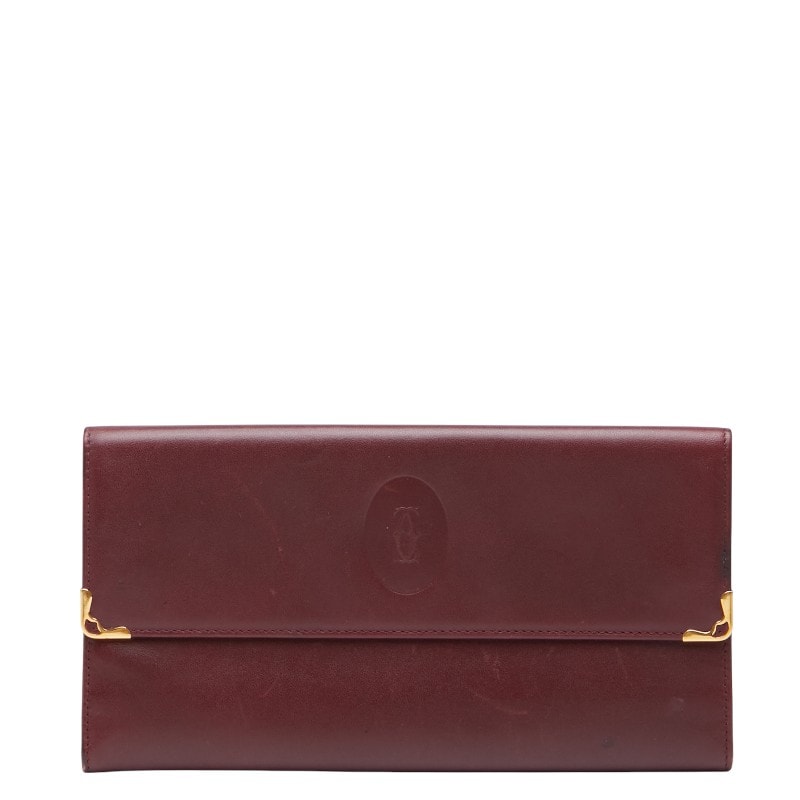 カルティエ マストライン 長財布 ワインレッド ボルドー レザー レディース CARTIER 【中古】