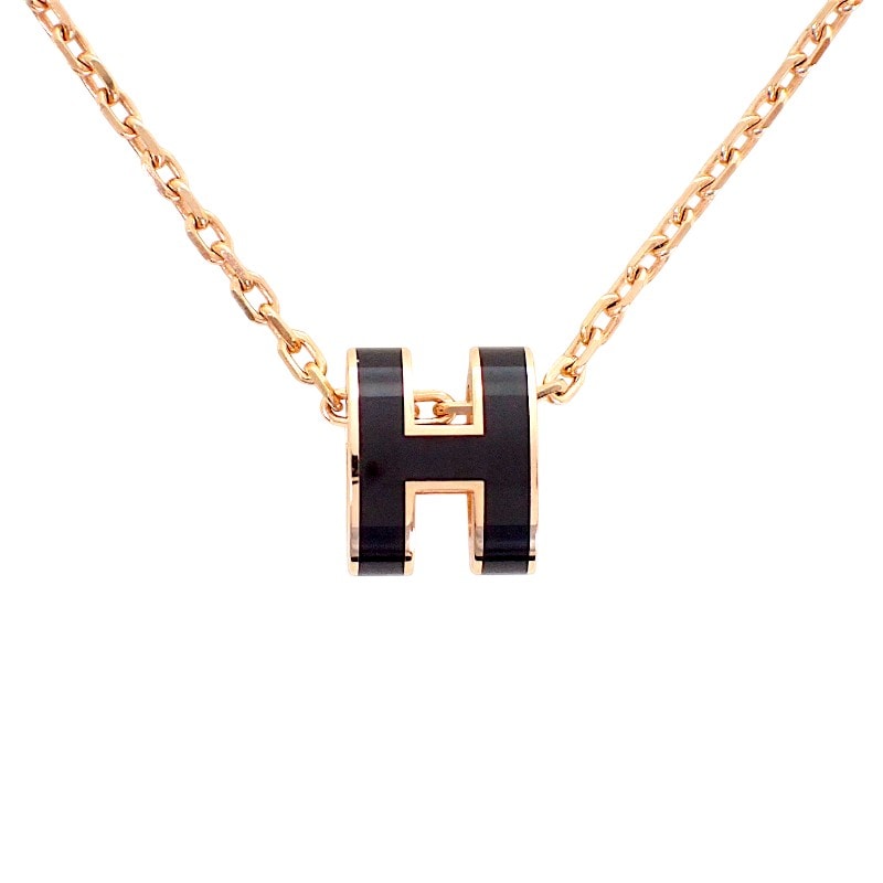 エルメス HERMES ミニポップH ペンダント H147992FO03 ネックレス メタル ブラック レディース【中古】【Aランク】