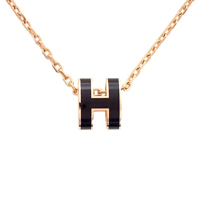 エルメス HERMES ミニポップH ペンダント H147992FO03 ネックレス メタル ブラック レディース【中古】【Aランク】