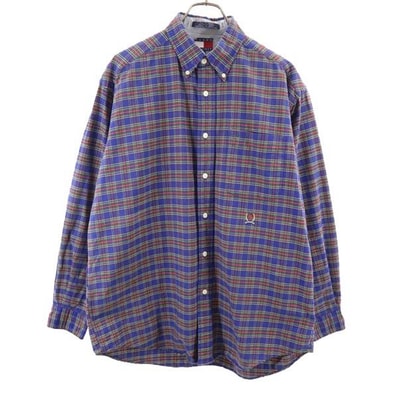 TOMMY HILFIGER トミーヒルフィガー 90s オールド チェック 長袖 ボタンダウンシャツ M ネイビー系