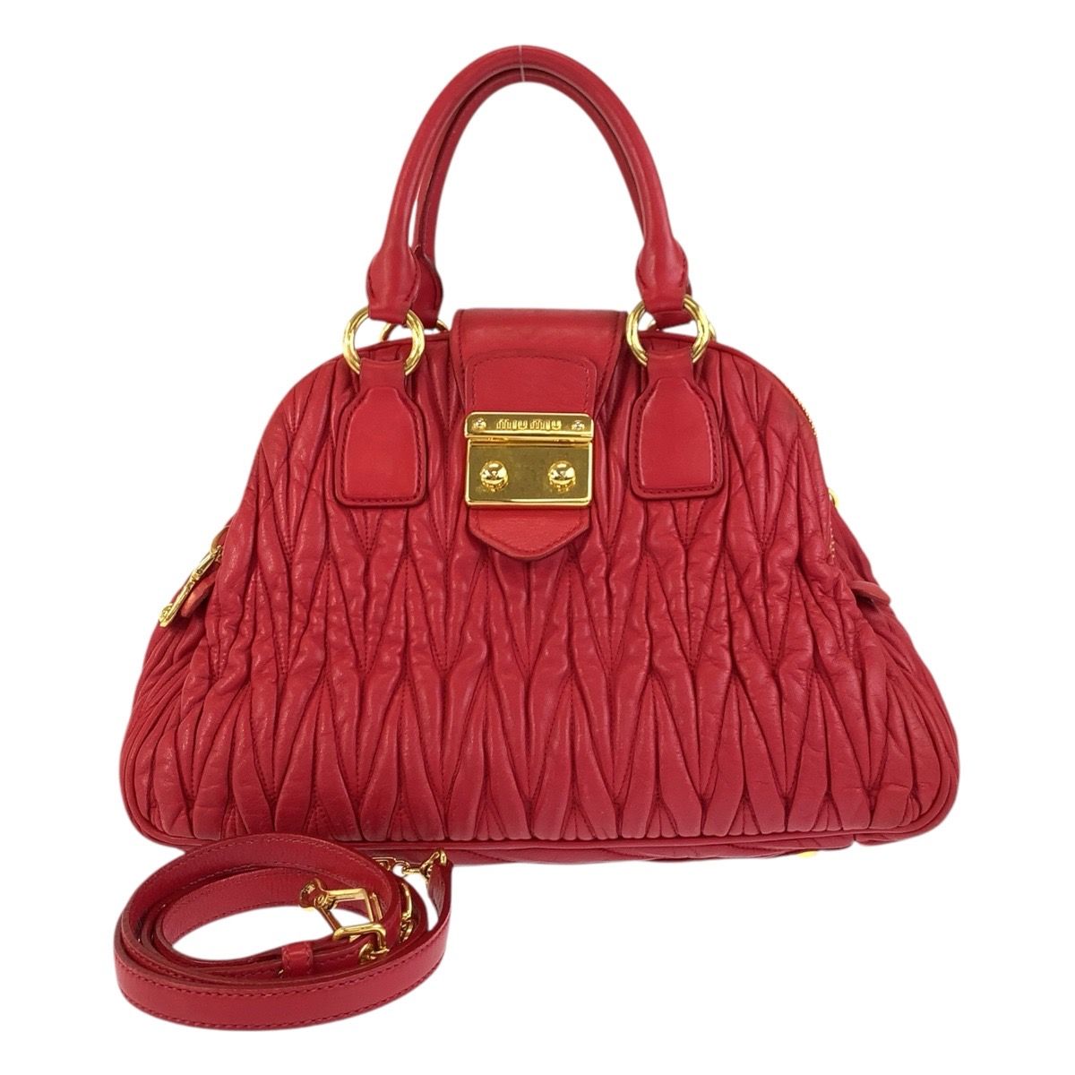 美品 MIUMIU ミュウミュウ マテラッセ レッド ゴールド金具 レザー ハンドバッグ ショルダーバッグ 2way 502195 【中古】