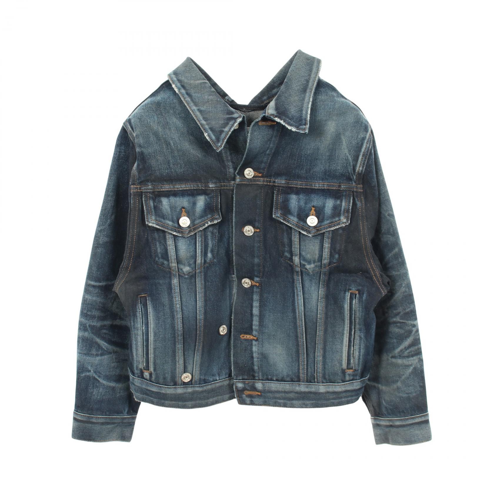 バレンシアガ BALENCIAGA ユーズド加工 ヴィンテージ加工 デニムジャケット 衣料品 アウター コットン レディース ネイビー系 【中古】