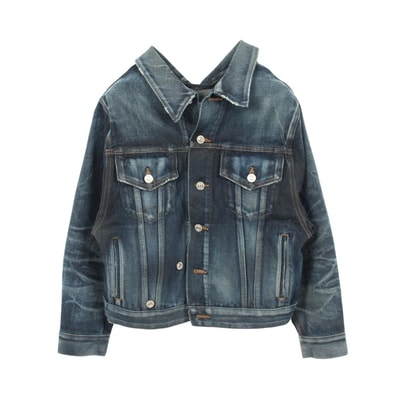 バレンシアガ BALENCIAGA ユーズド加工 ヴィンテージ加工 デニムジャケット 衣料品 アウター コットン レディース ネイビー系 【中古】