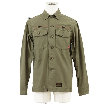 【SALE】WTAPS ダブルタップス ミリタリーシャツ サイズ 2 メンズ BUDS バッズ シグネチャー ロゴ MIKE エンブロイダリー 刺繍パッチ コットンサテン ロングスリーブ 長袖 ジャケット トップス アウター カーキ 日本製