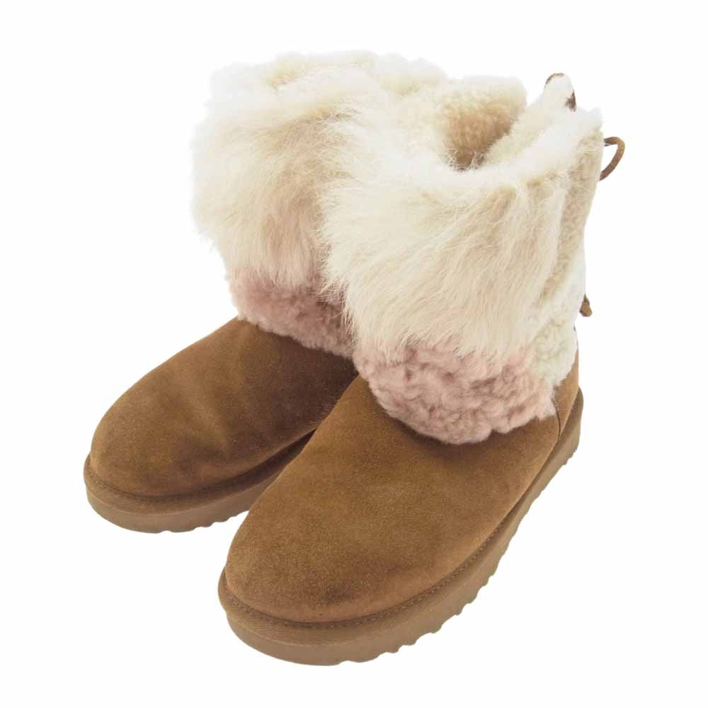 UGG アグ ブーツ CLASSIC SHORT PATCHWORK FLUFF クラシック ショート パッチワーク フラッフ ブーツ ブラウン系 23cm【中古】