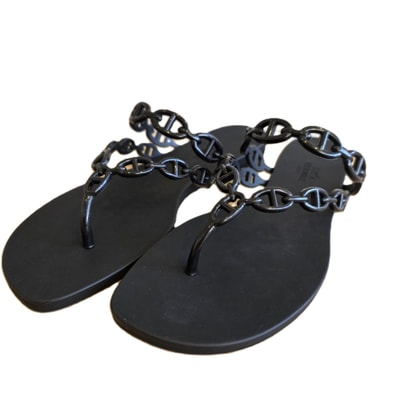 HERMES エルメス アイランド シェーヌダンクル トング 25cm サンダル H241051Z 02420 ラバー ブラック レディース【中古】