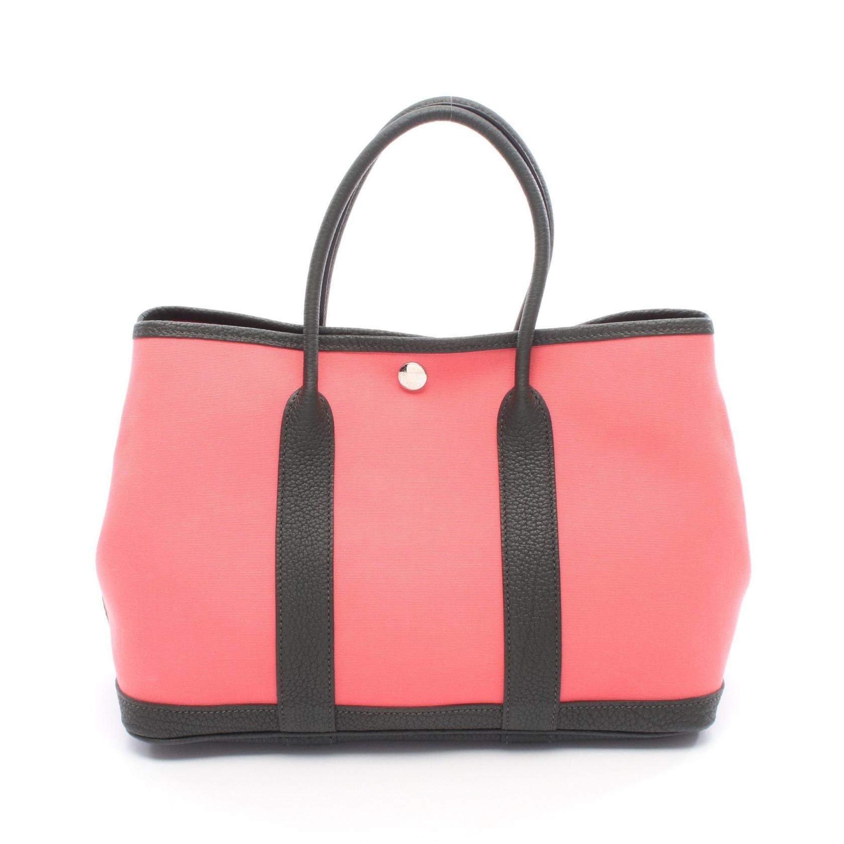 エルメス HERMES ガーデンパーティTPM トートバッグ バッグ キャンバス レザー トワルオフィシエ / ネゴンダ トワルオフィシエ ローズアザレ A刻印(2017年製造) レディース ピンク系 / グリーン系 / ヴェールフォンセ 【中古】