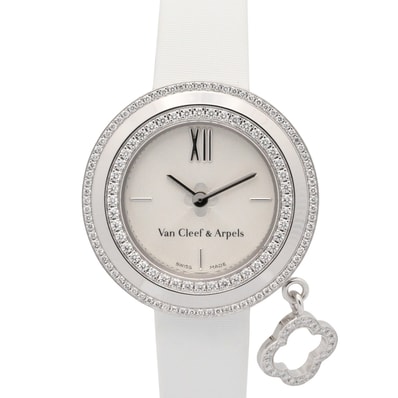 ヴァンクリーフ&アーペル Van Cleef & Arpels チャーム ミニ ウォッチ 腕時計 時計 K18WG(ホワイトゴールド) レザーベルト ダイヤモンド レディース シルバー系 VCARO29A00 【中古】
