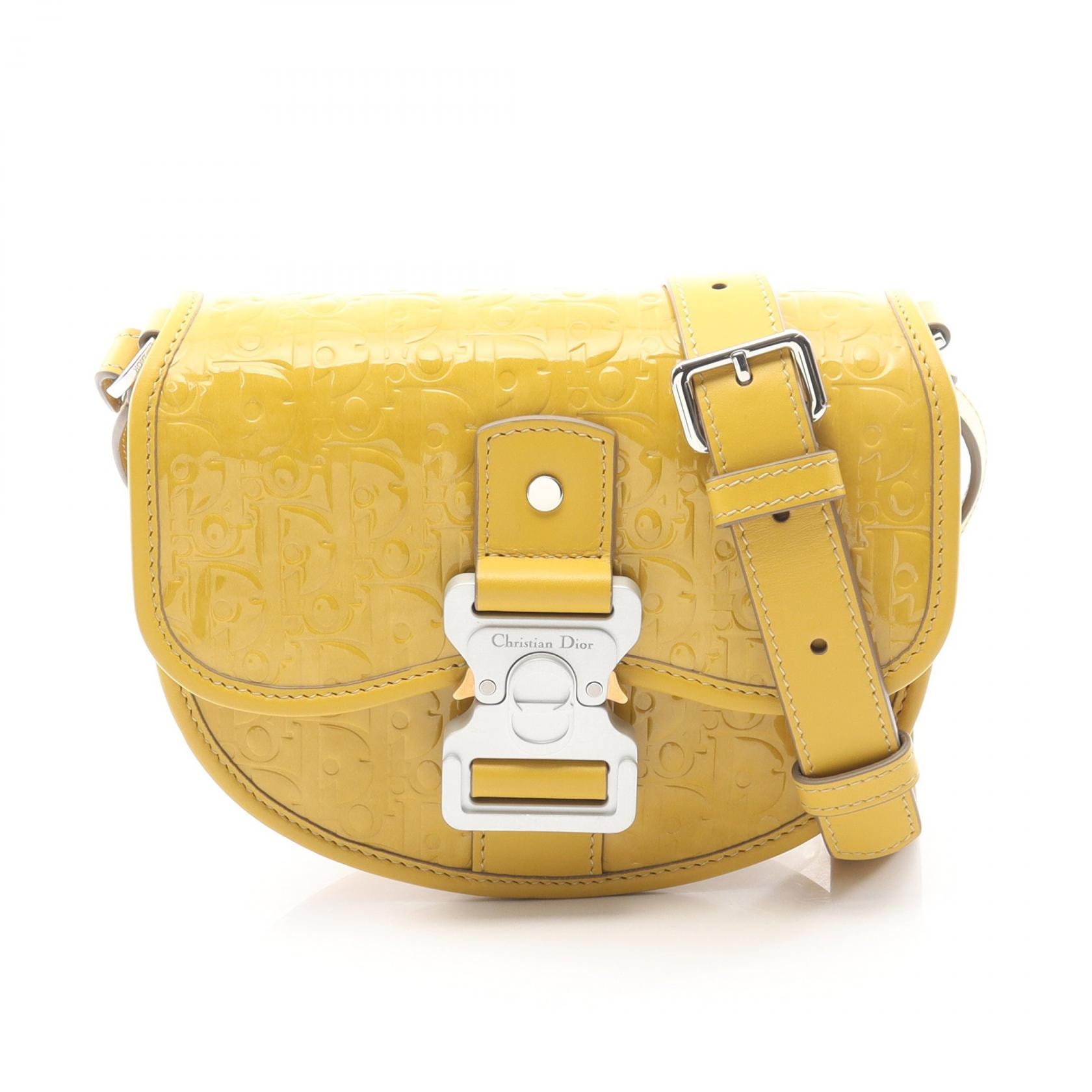 ディオール Dior GALLOP ギャロップ ミニ オブリーク ショルダーバッグ バッグ パテントレザー レディース イエロー系 【中古】