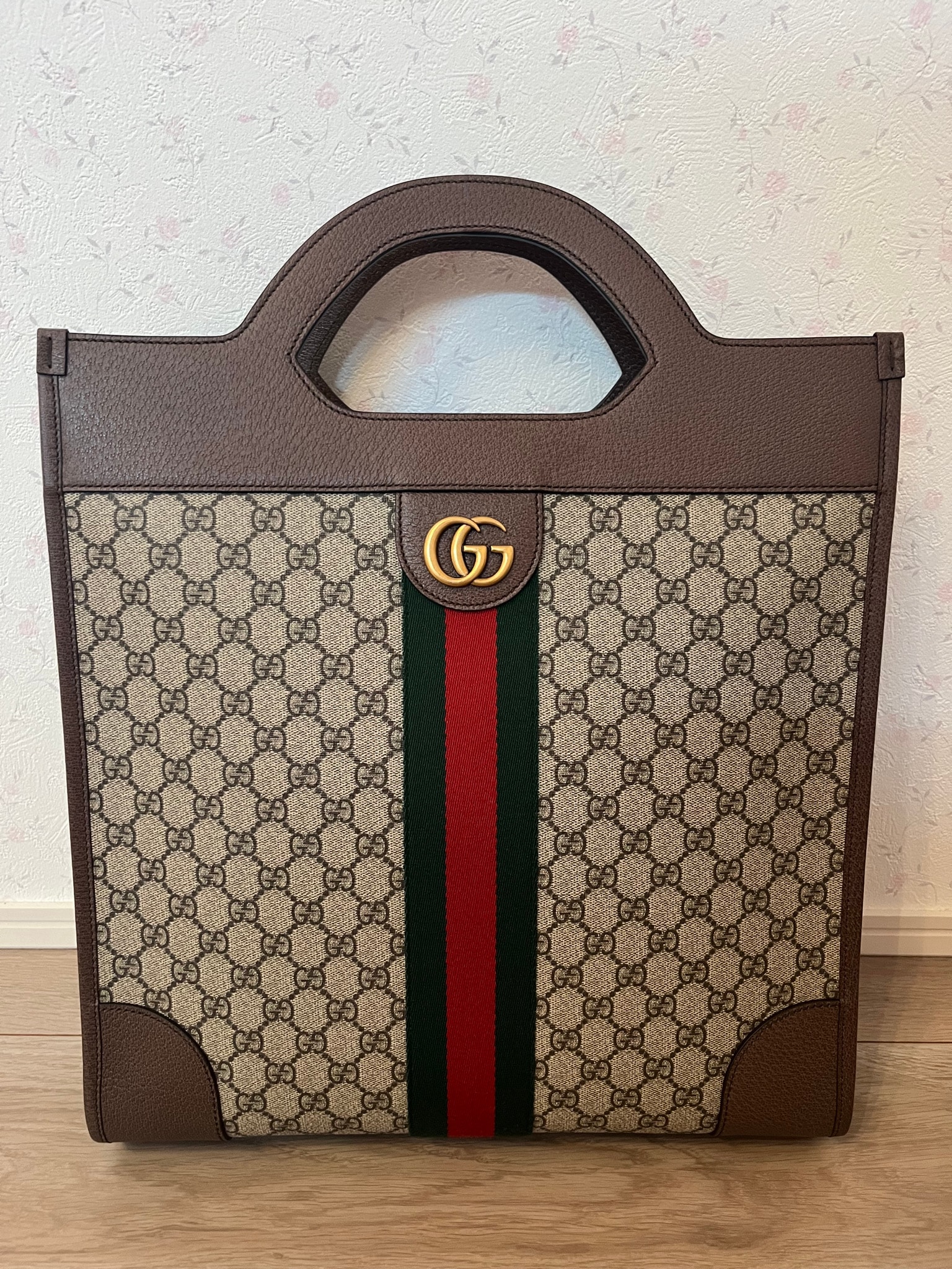 GUCCI グッチ オフィディア GGスプリーム レザー PVC ハンドバッグ ブラウン