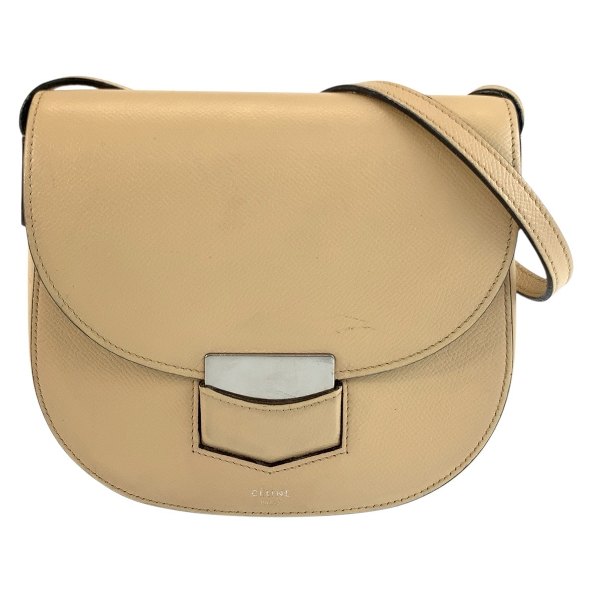 CELINE セリーヌ スモール トロッター ベージュ シルバー金具 レザー ショルダーバッグ ポシェット 1-0294298 【中古】
