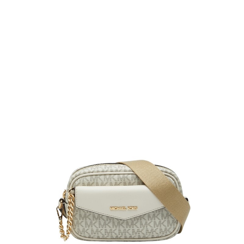 マイケルコース MKシグネチャー MAISIE 2 IN 1 カメラ クロスボディ ショルダーバッグ ホワイト ベージュ レザー PVC レディース Michael Kors 中古