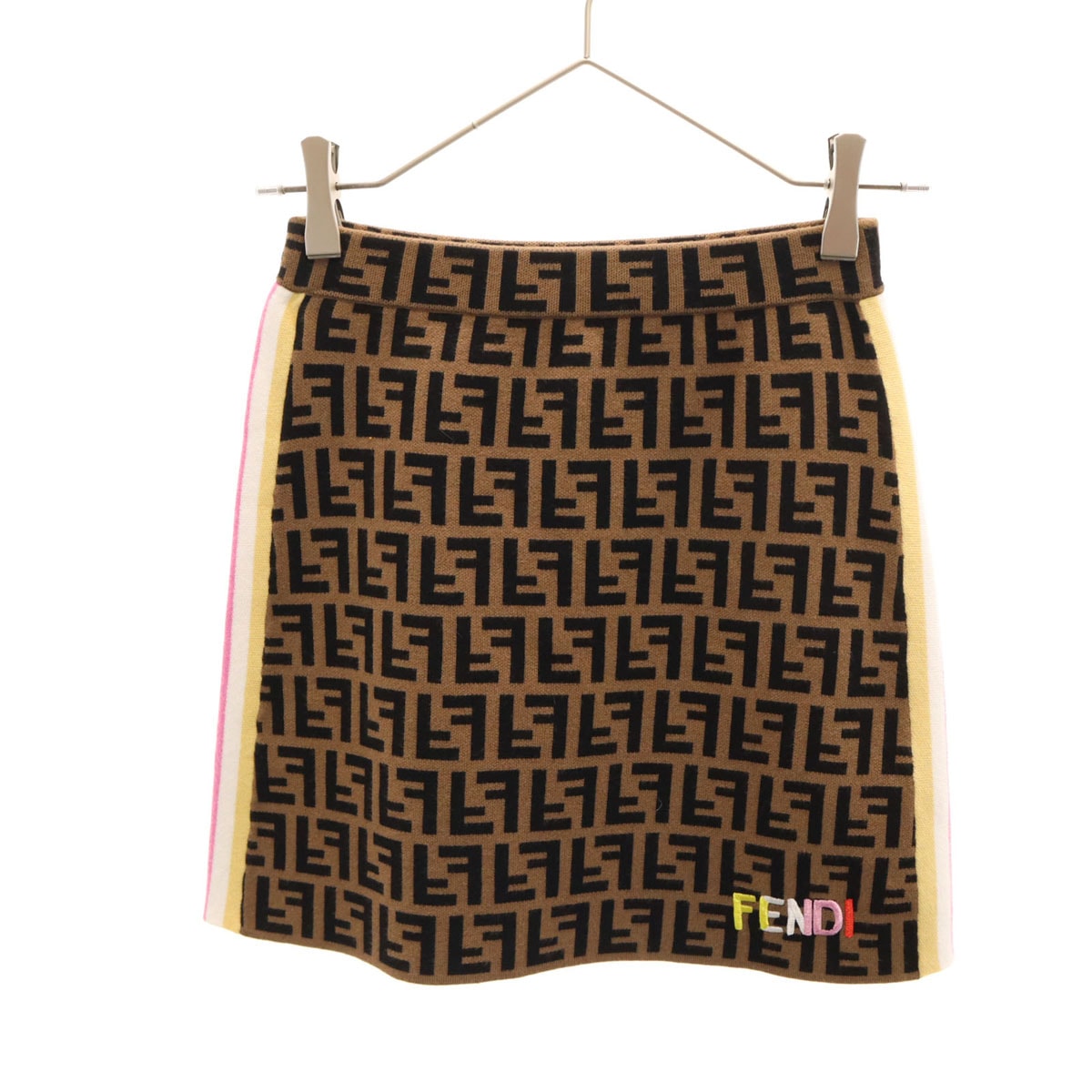 FENDI フェンディ 19AW イタリア製 ズッカ柄 ニット ミニスカート 36 ブラウン
